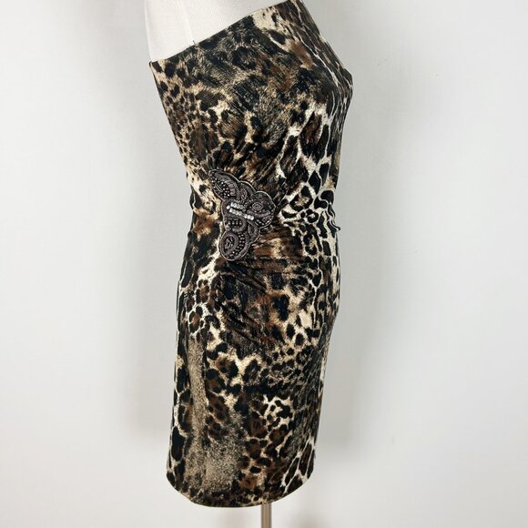 Vintage Y2K Cache One Shoulder Dress Animal Print Beaded Boho Size Small Women's - Picture 4 of 7